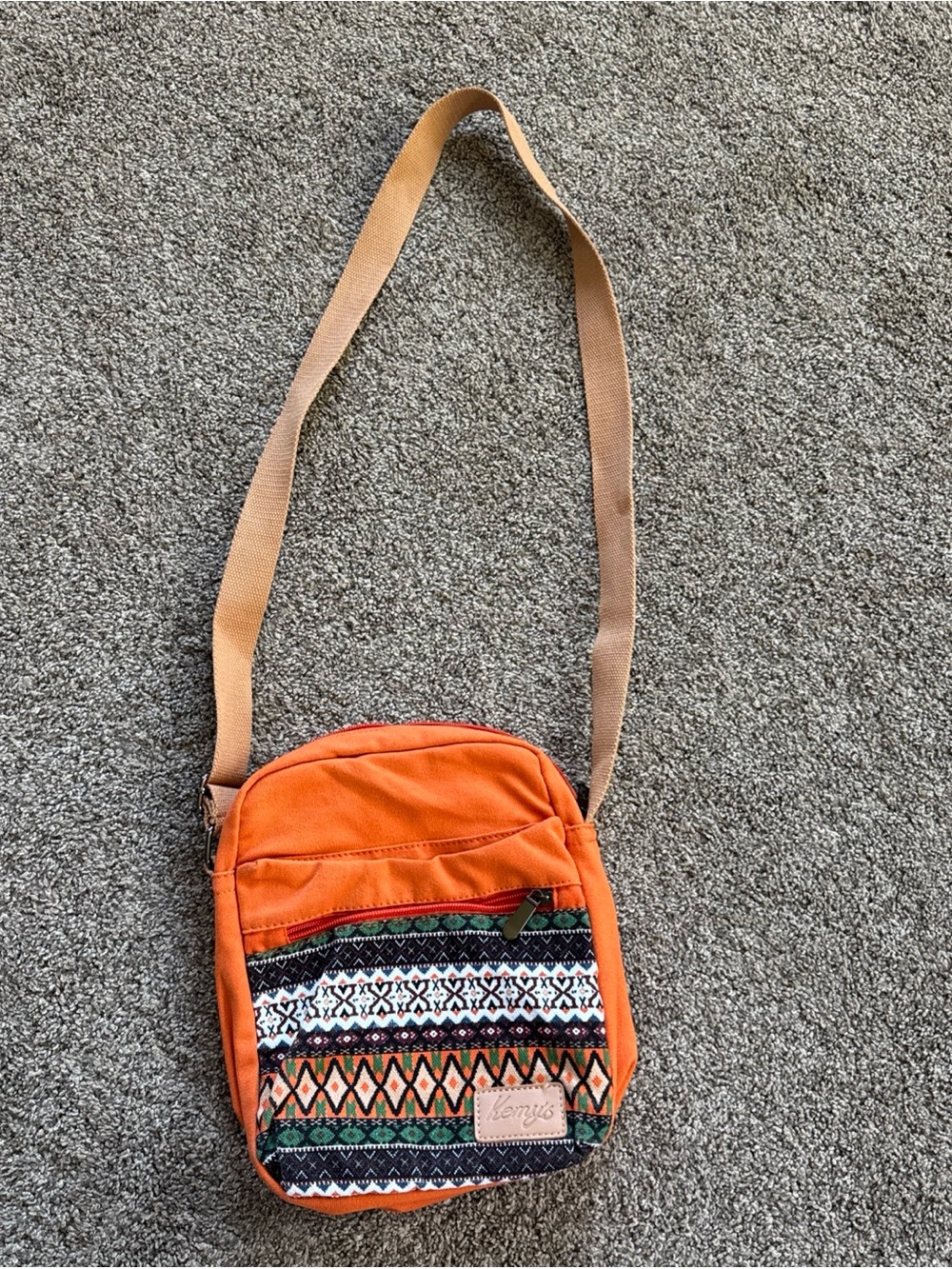 Kemy’s Orange Patterned Crossbody Bag Purse Many Pockets Womens EUC